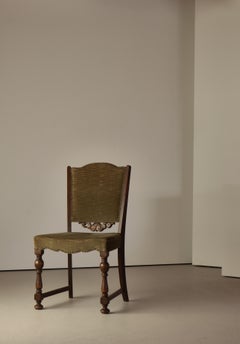 Danish Cabinetmaker Art Deco Side Chair, Green Velvet & Oak, 1930s
