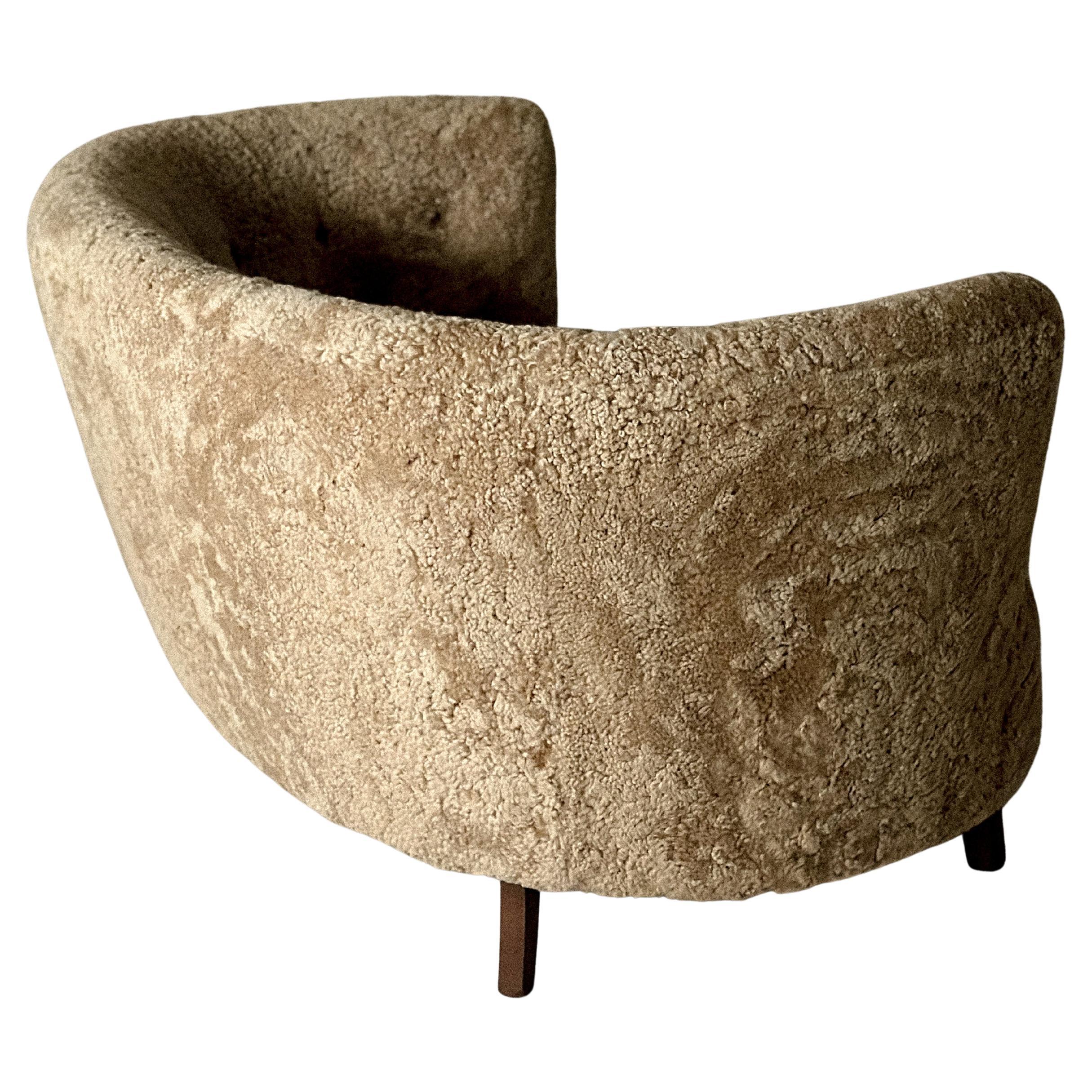 Danish Cabinetmaker Banana Sofa in Sheepskin, Denmark 1940s For Sale