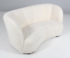 Danish Cabinetmaker Banana Sofa Lambskin Sofa, 1940s