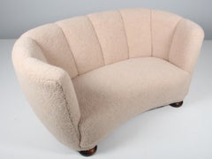 Danish Cabinetmaker Banana Sofa Lambwool Sofa, 1940s