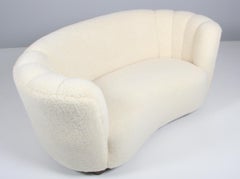 Danish Cabinetmaker Banana Sofa Lambwool Sofa, 1940s