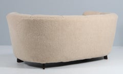 Danish Cabinetmaker Banana Sofa Lambwool Sofa, 1940s