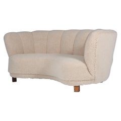 Danish Cabinetmaker Banana Sofa Lambwool Sofa, 1940s