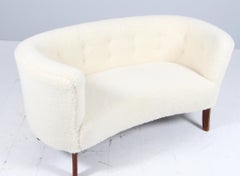 Danish Cabinetmaker Banana Sofa / love seat Lambswool Sofa, 1940s