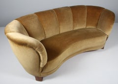 Danish Cabinetmaker Banana Sofa velvet Sofa, 1940s