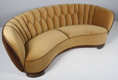 Danish Cabinetmaker Banana Sofa Velvet Sofa, 1940s