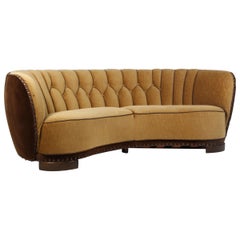 Danish Cabinetmaker Banana Sofa Velvet Sofa, 1940s