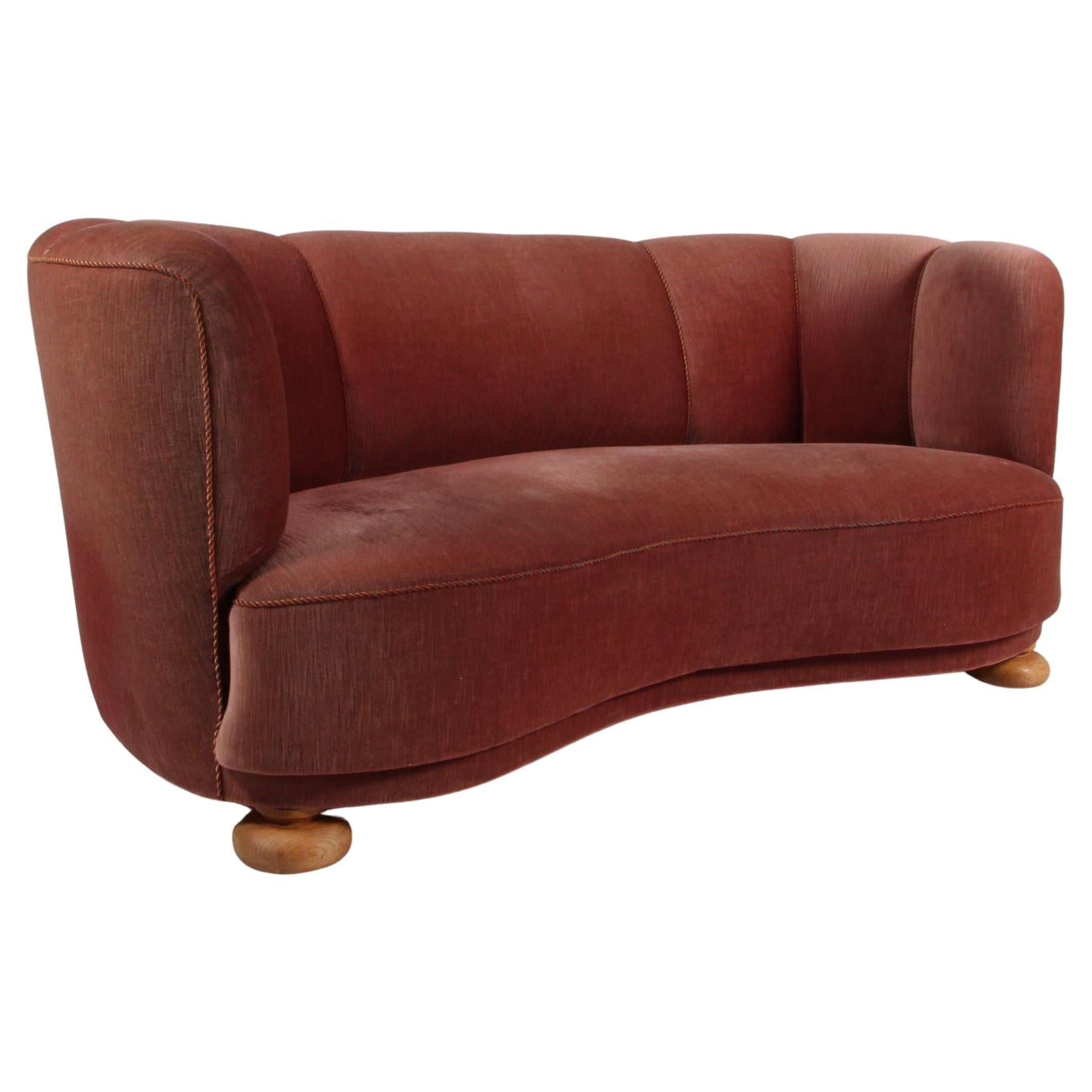 Danish Cabinetmaker Banana Sofa WoolSofa, 1940s For Sale