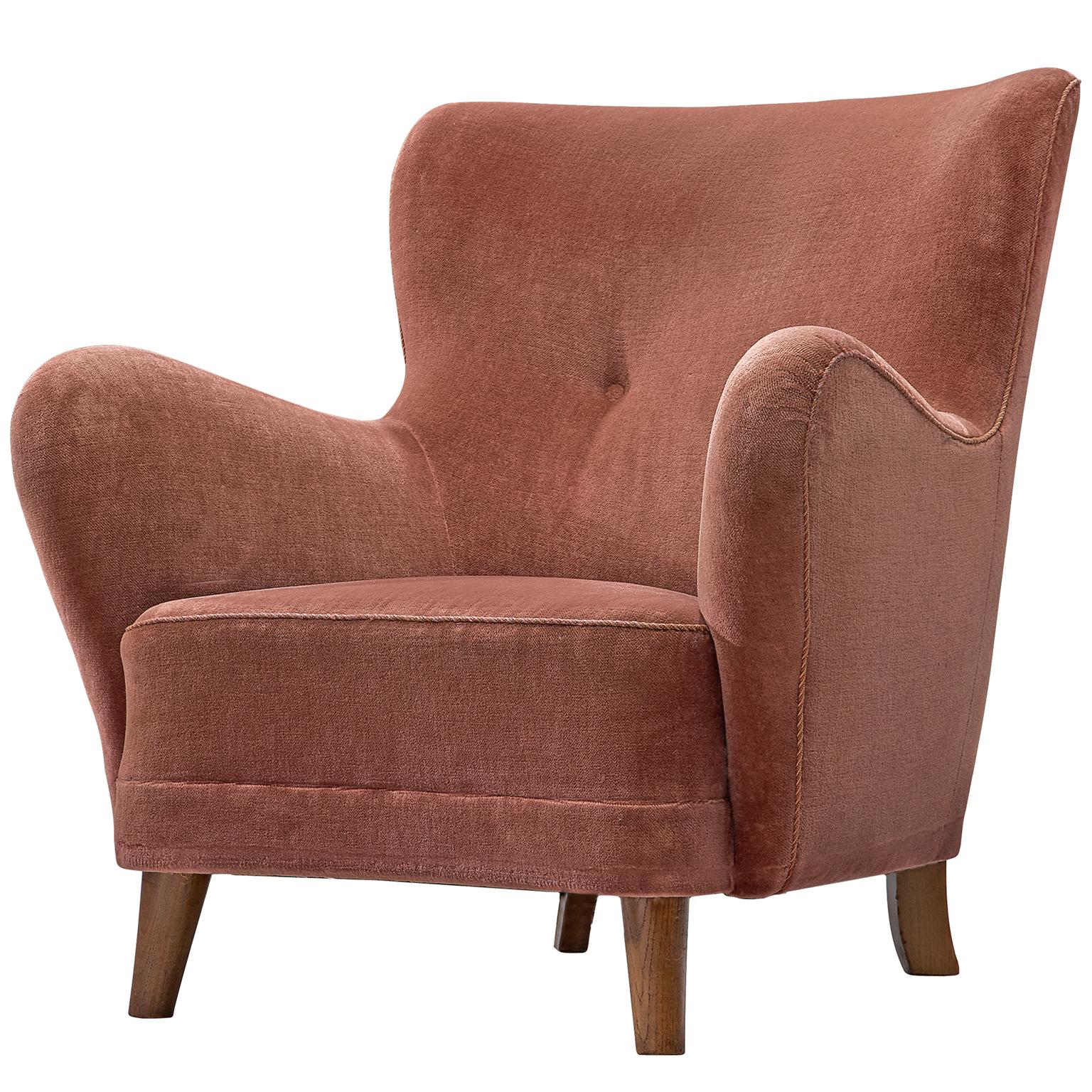 Danish Cabinetmaker Chair in Pink Velvet
