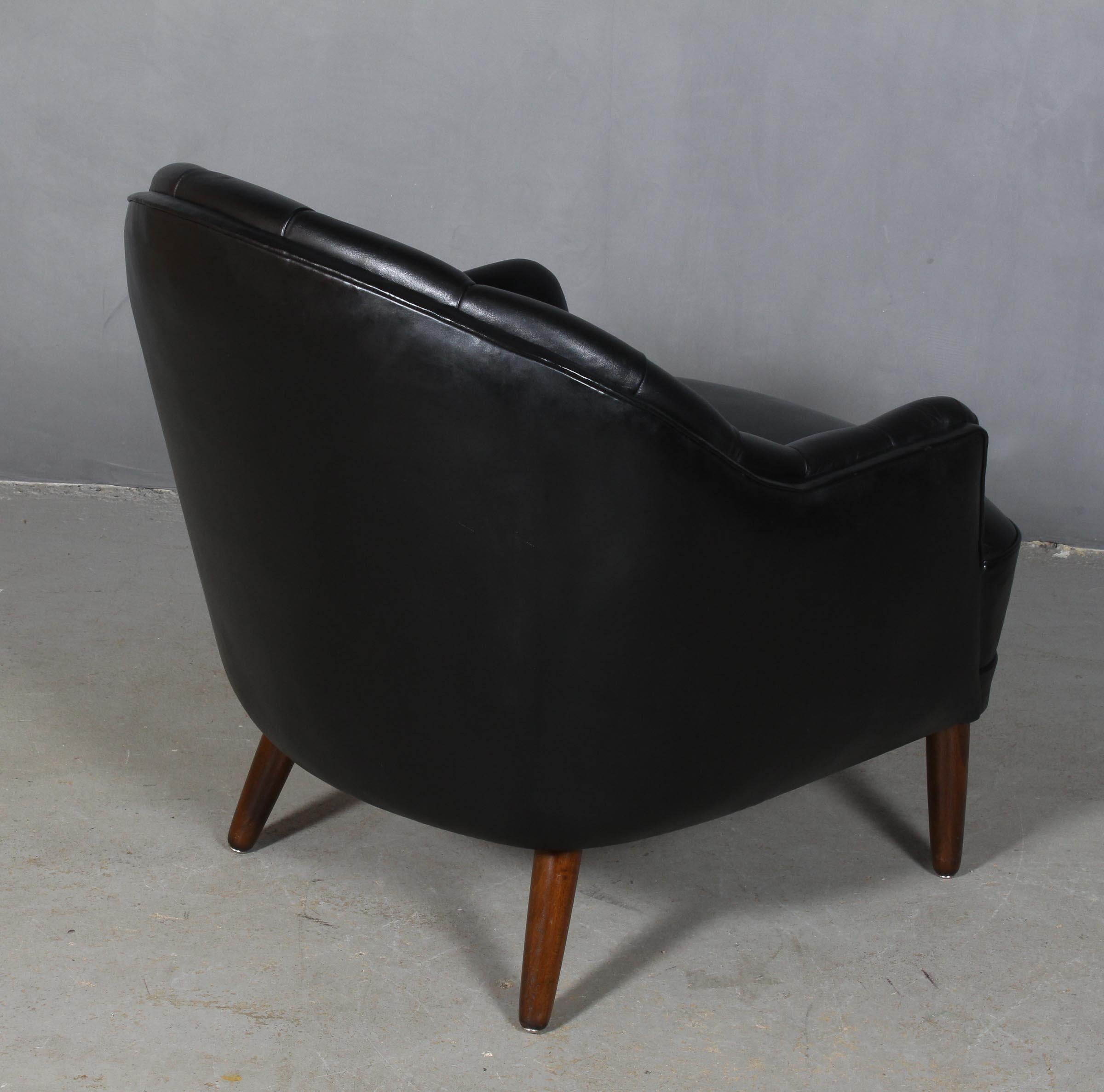 Danish Cabinetmaker Club Chair in Original Black Leather, 1940s In Good Condition In Esbjerg, DK