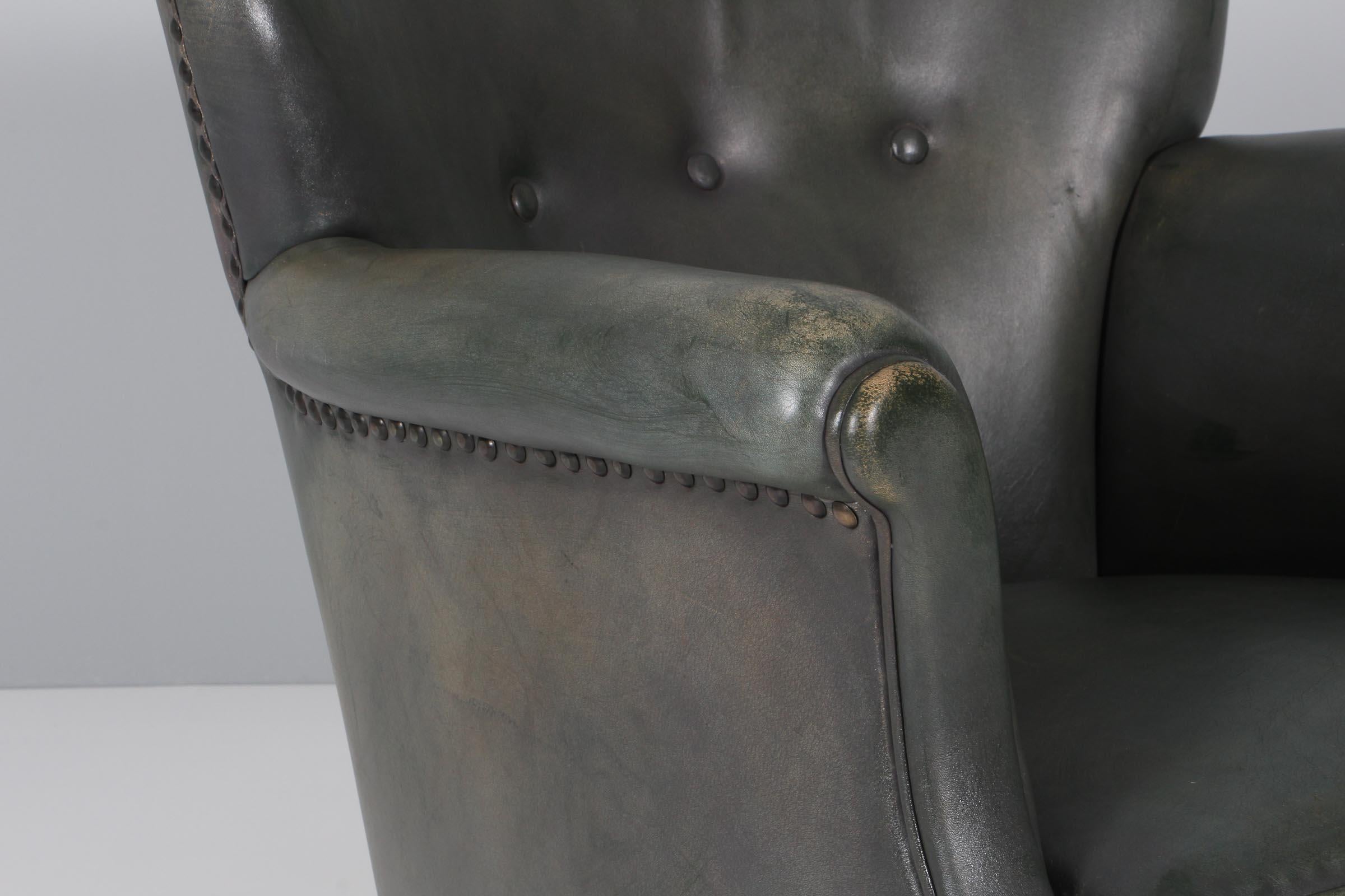 Mid-20th Century Danish Cabinetmaker Club Chair in Original Black Leather, 1940s
