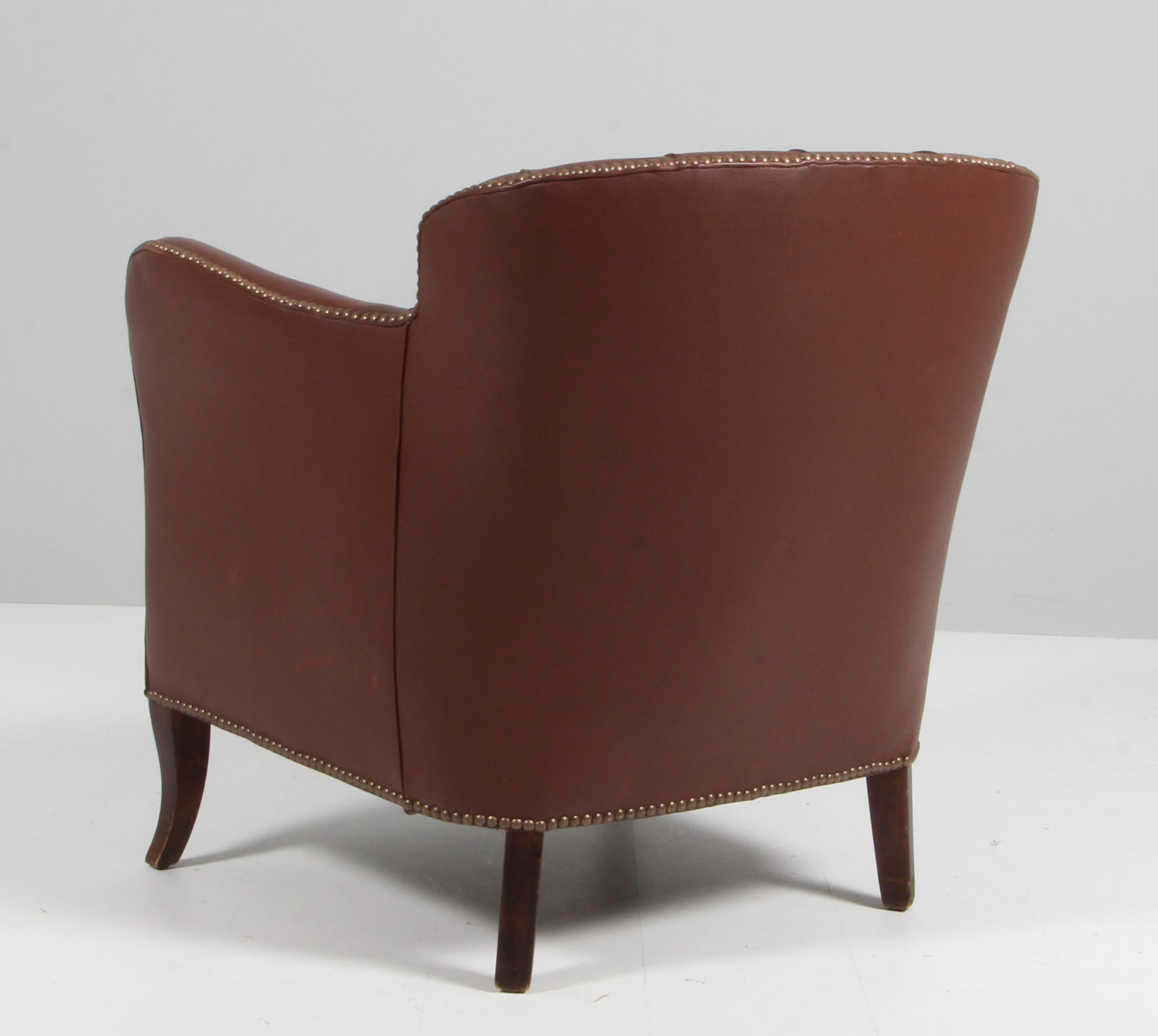 Danish Cabinetmaker Club Chair in Original brown Leather, 1940s For Sale 1