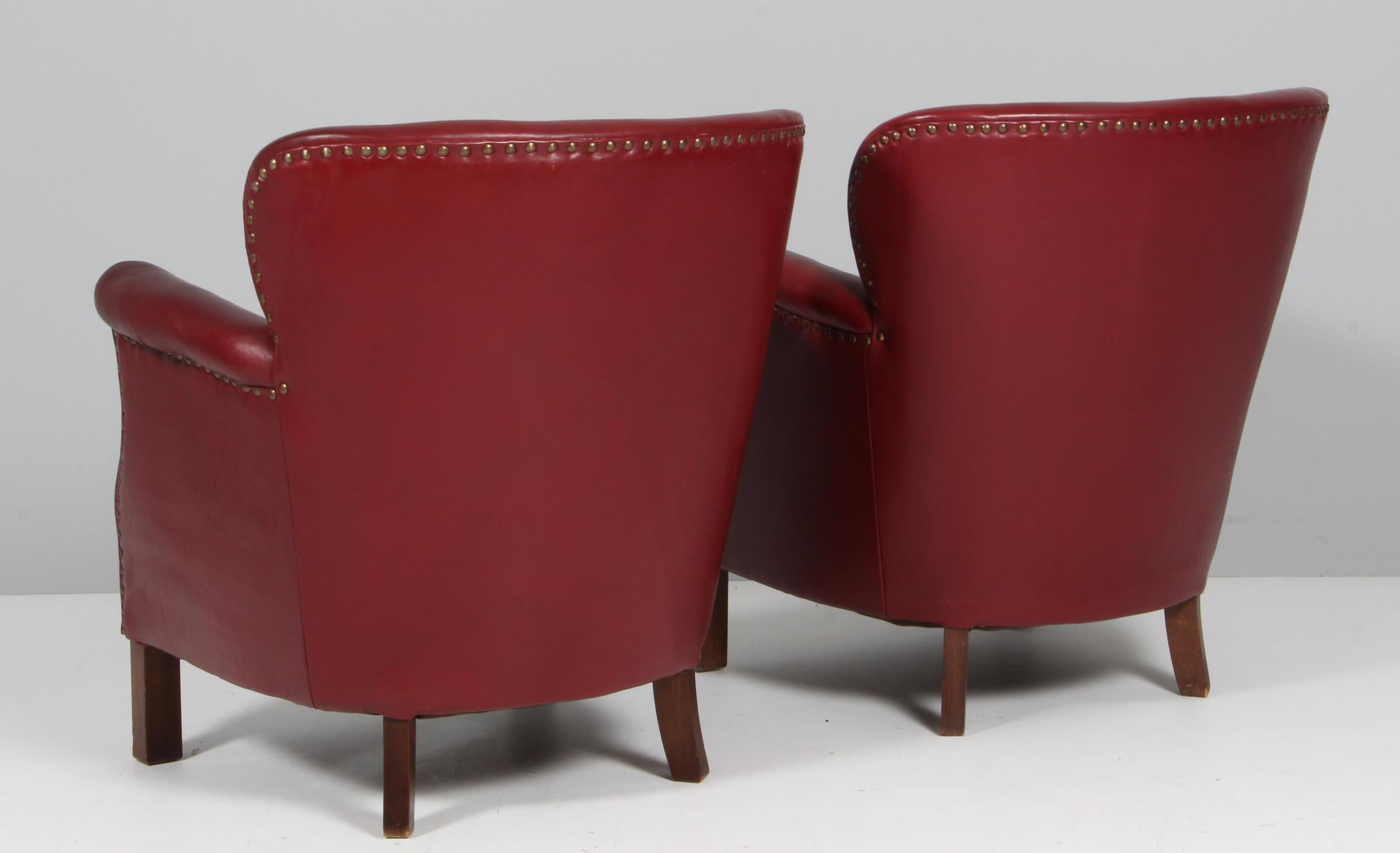 Danish Cabinetmaker Club Chair in Original red Leather, 1940s 2