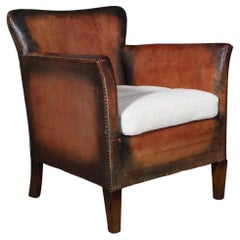 Vintage Danish Cabinetmaker Club Chair in Original Tan Leather, 1940s