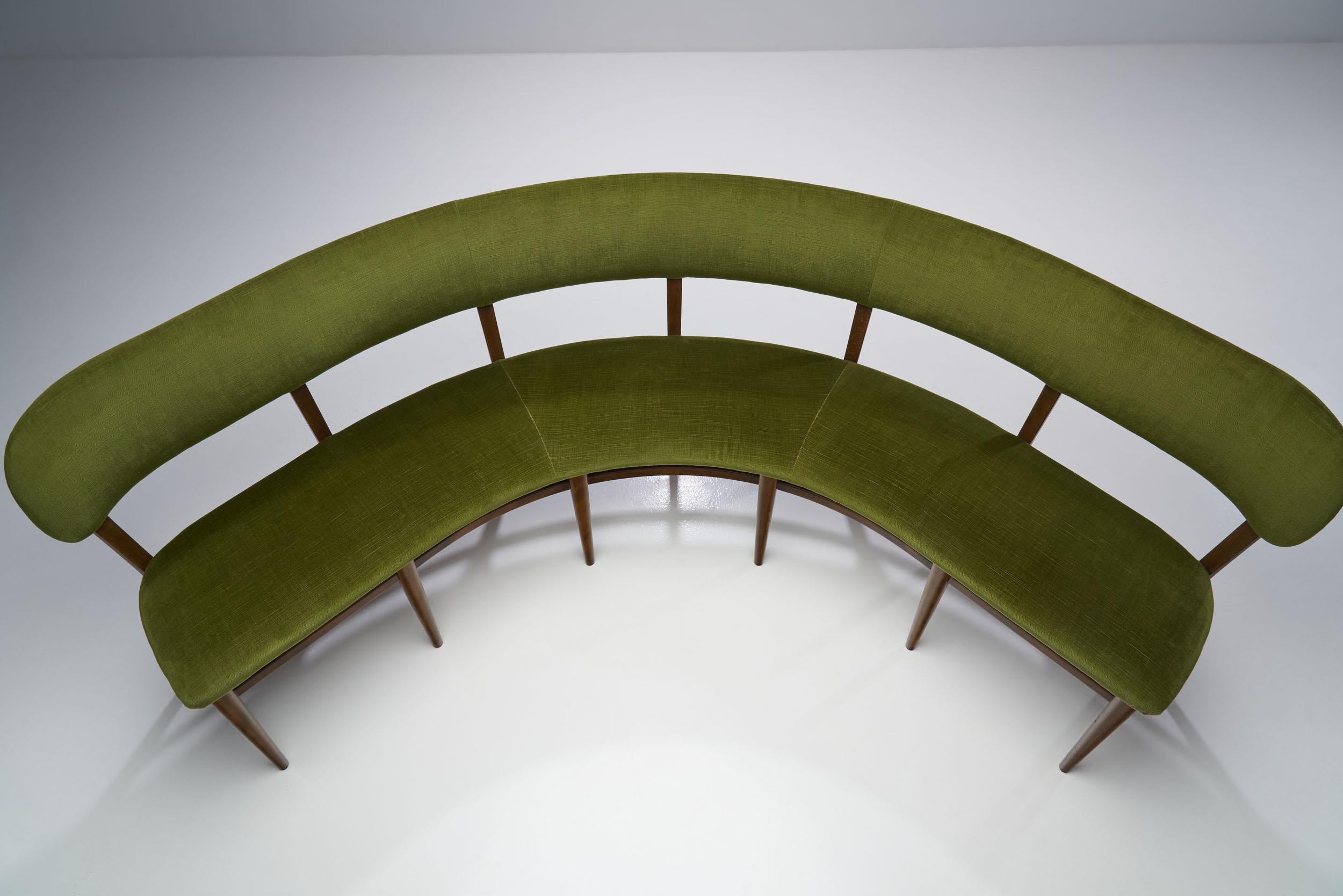 Danish Cabinetmaker Curved Bench of Beech, Denmark 1950s 1