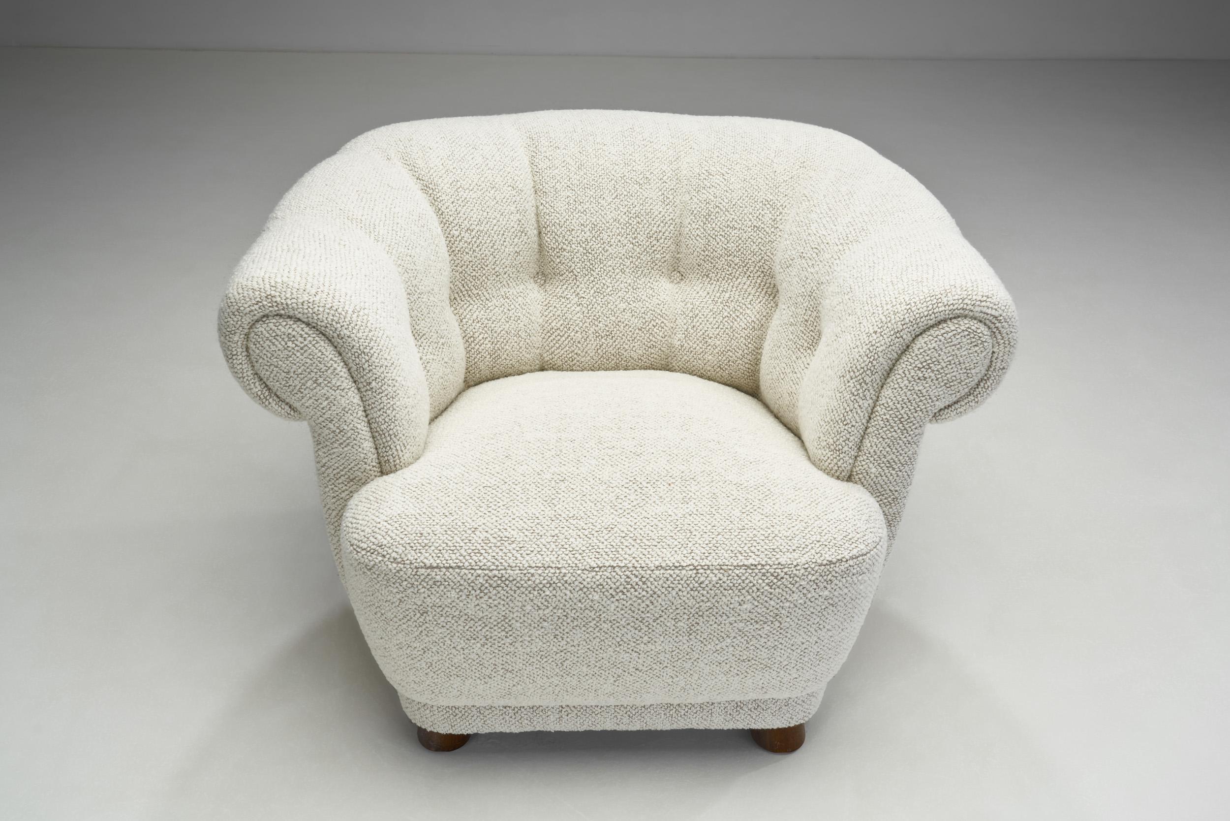 Fabric Danish Cabinetmaker Curved Easy Chair, Denmark ca 1940s For Sale