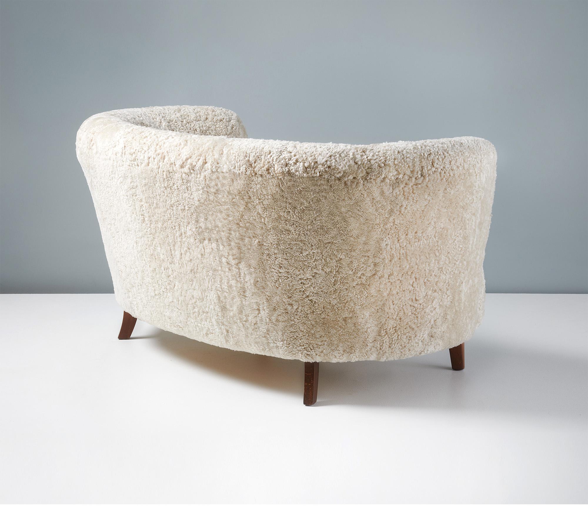 Danish Cabinetmaker Curved Sofa Sheepskin c1940s For Sale 1