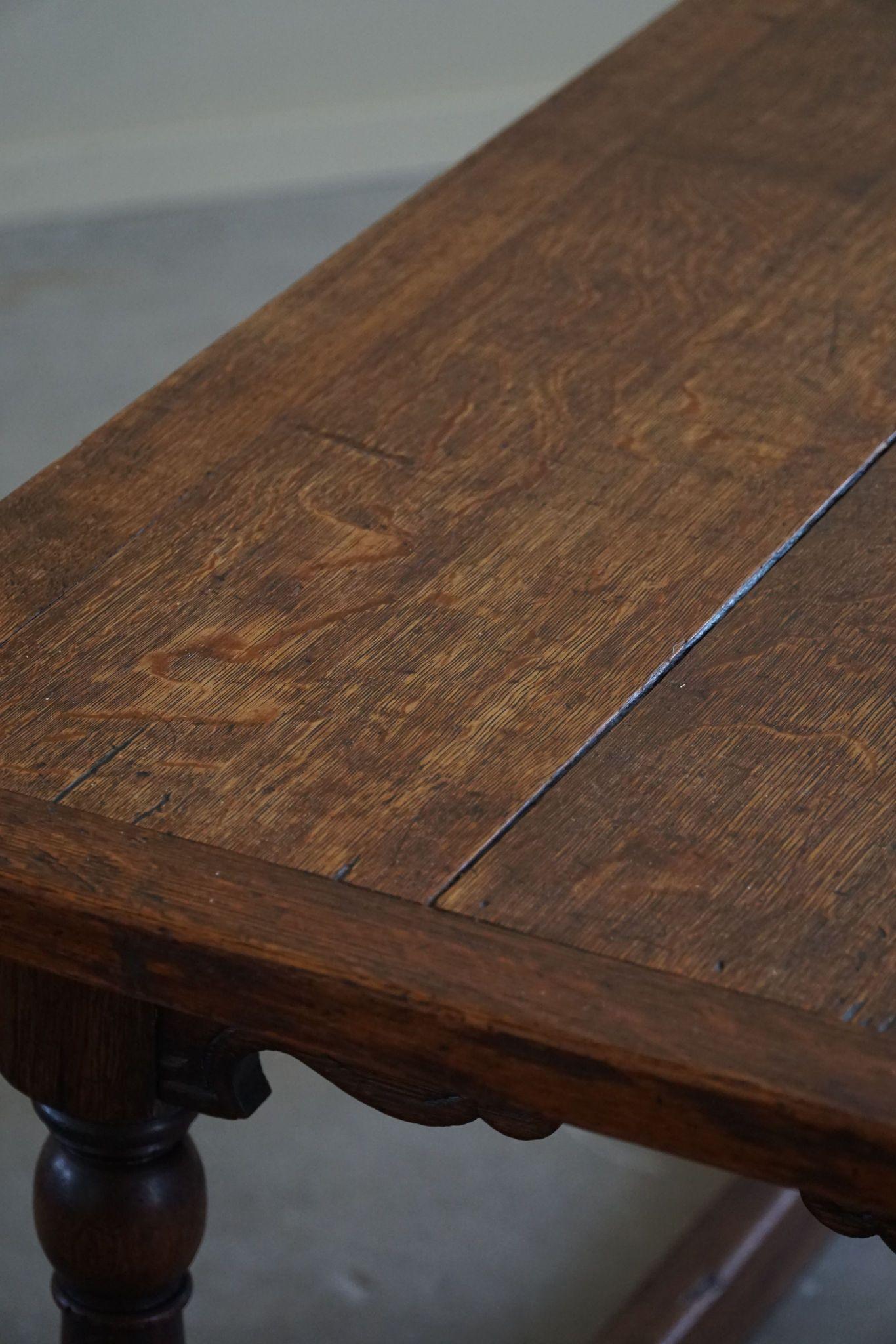 Danish Cabinetmaker, Desk / Dining Table in Oak, Baroque Style, 1970s For Sale 1