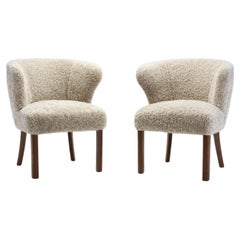 Danish Cabinetmaker Easy Chairs with Dark Stained Wood Legs, Denmark, ca 1950s