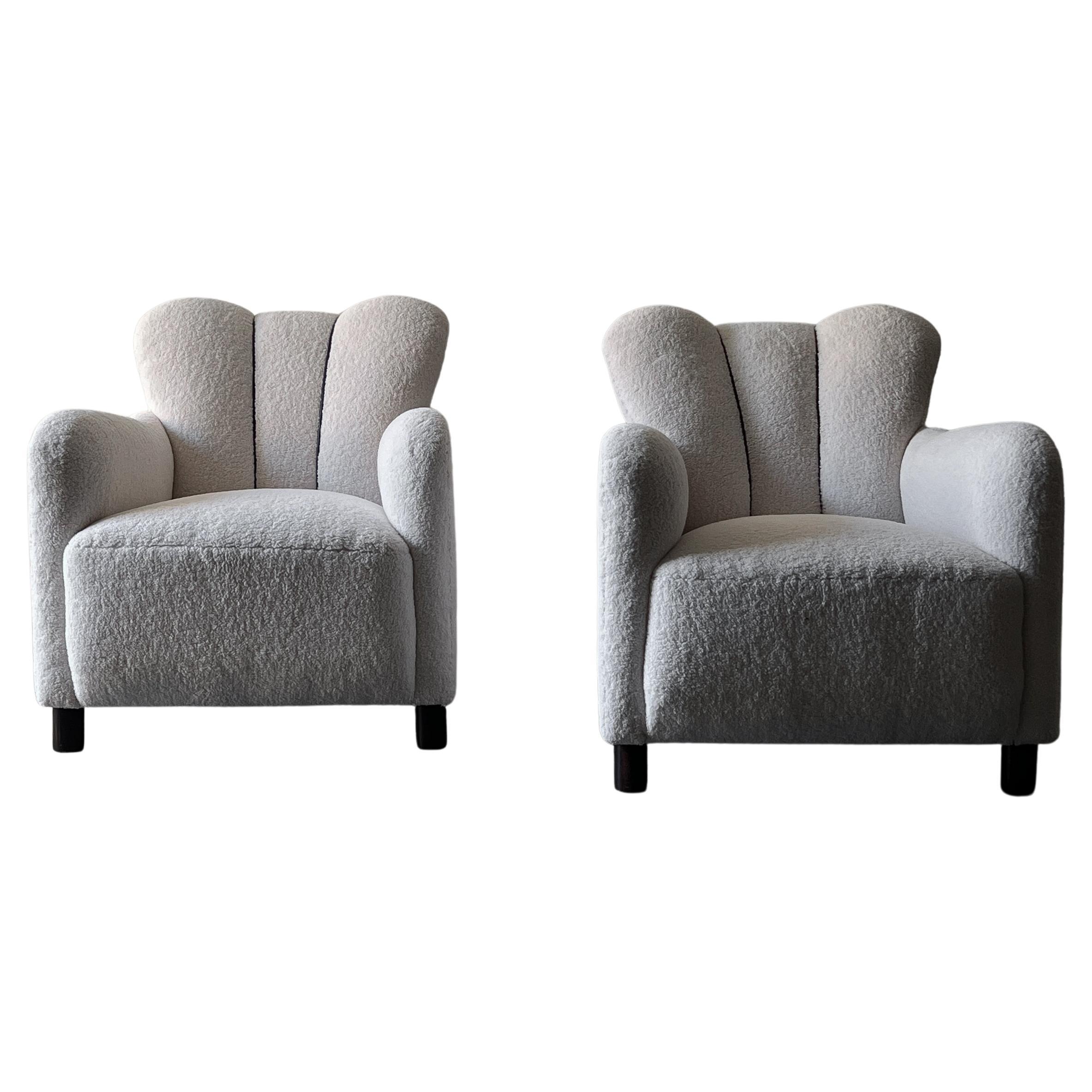 Danish Cabinetmaker Easy Lounge Chairs in Bouclé