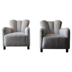 Danish Cabinetmaker Easy Lounge Chairs in Bouclé