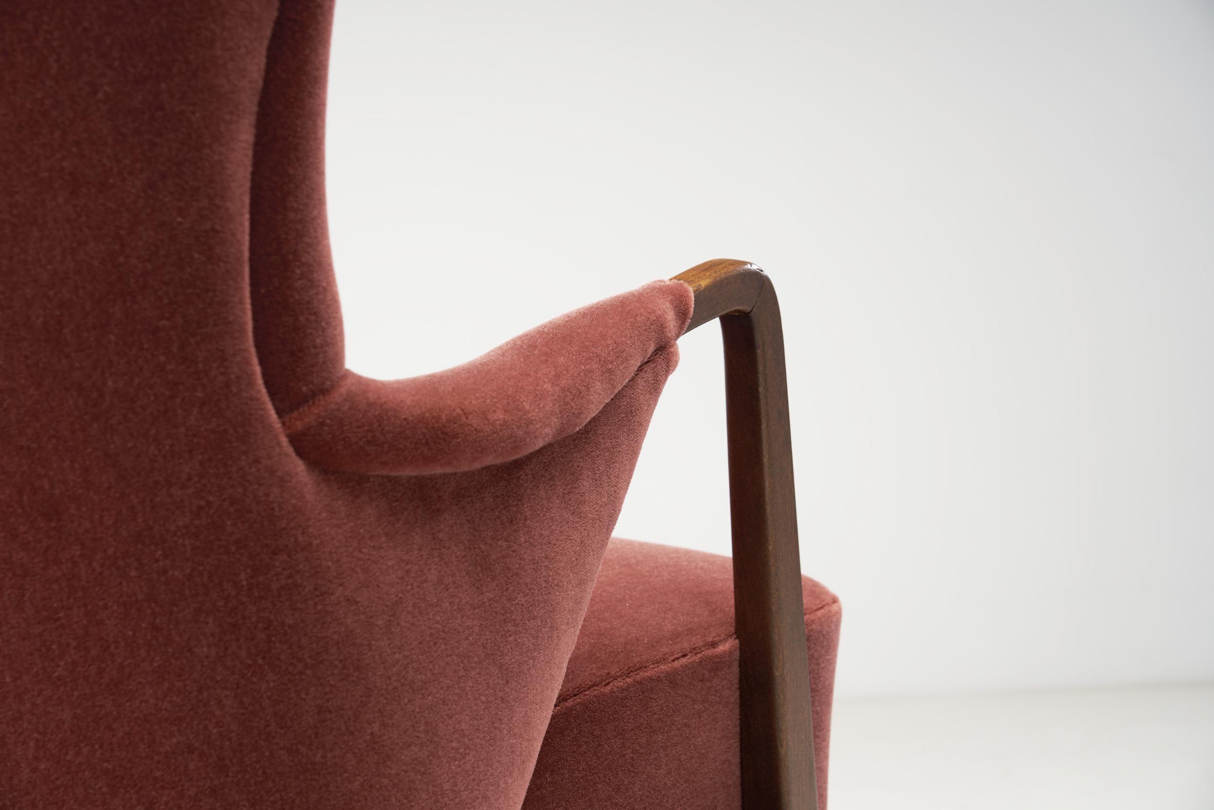 Danish Cabinetmaker High-Back Chair with Stained Beech Arms, Denmark, 1950s 8