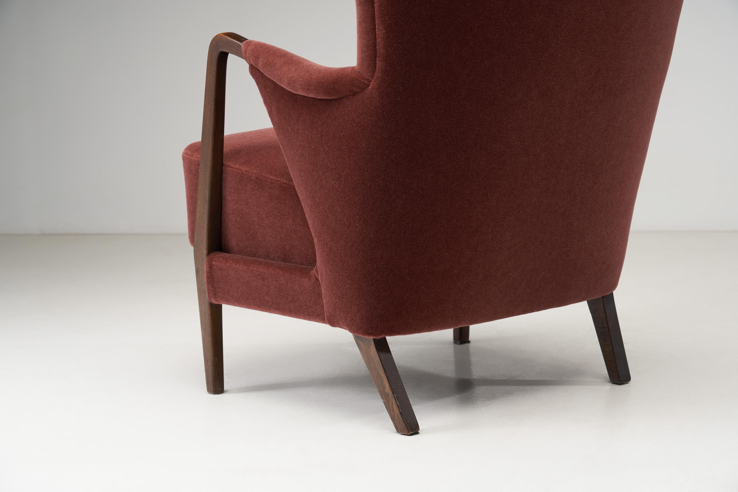 Danish Cabinetmaker High-Back Chair with Stained Beech Arms, Denmark, 1950s 12