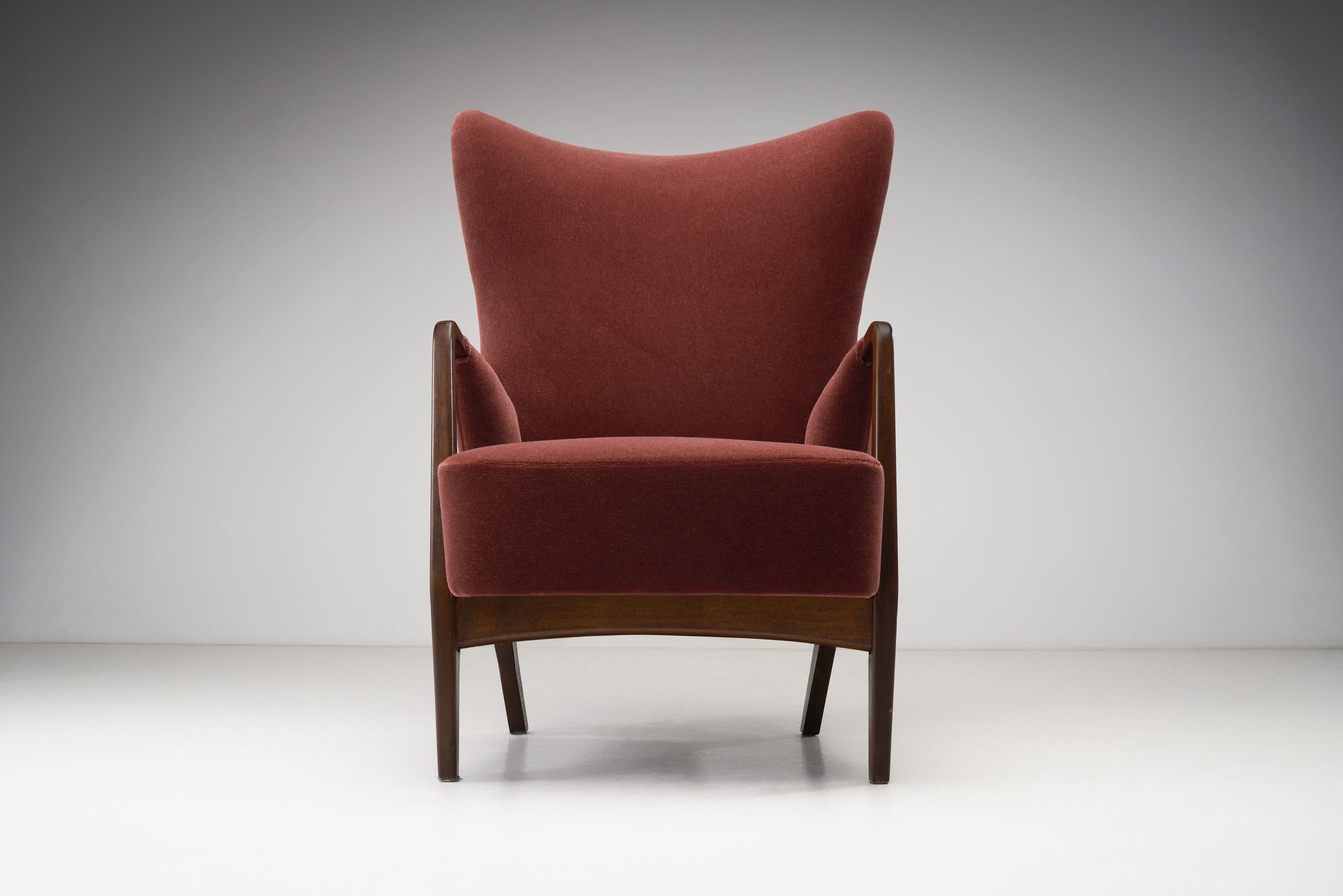 Danish Cabinetmaker High-Back Chair with Stained Beech Arms, Denmark, 1950s 1