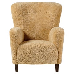 Danish Cabinetmaker Honey Sheepskin Lounge Chair, c1940s