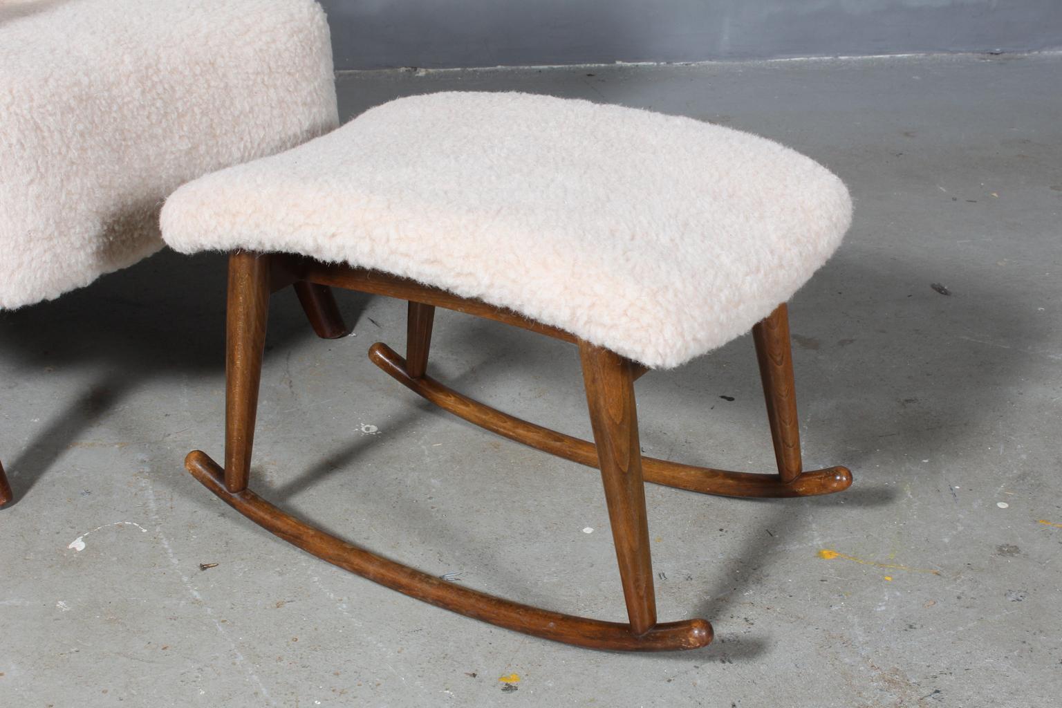 Danish Cabinetmaker, Lounge Chair and Ottoman Lambwool, 1940s In Good Condition In Esbjerg, DK