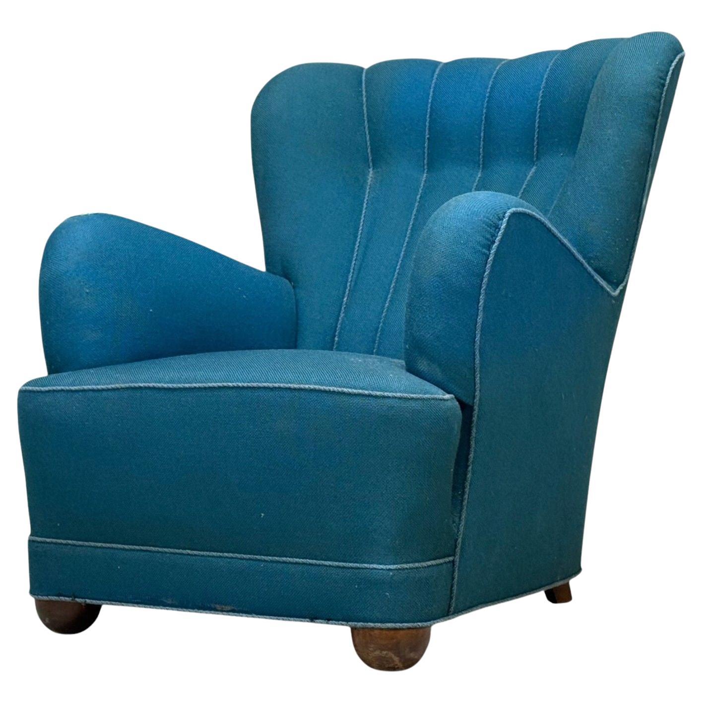 Danish Cabinetmaker, Lounge Chair, Beech, Wool, Denmark, 1930s For Sale