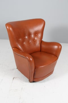 Danish Cabinetmaker, Lounge Chair cognac tan leather, 1940s