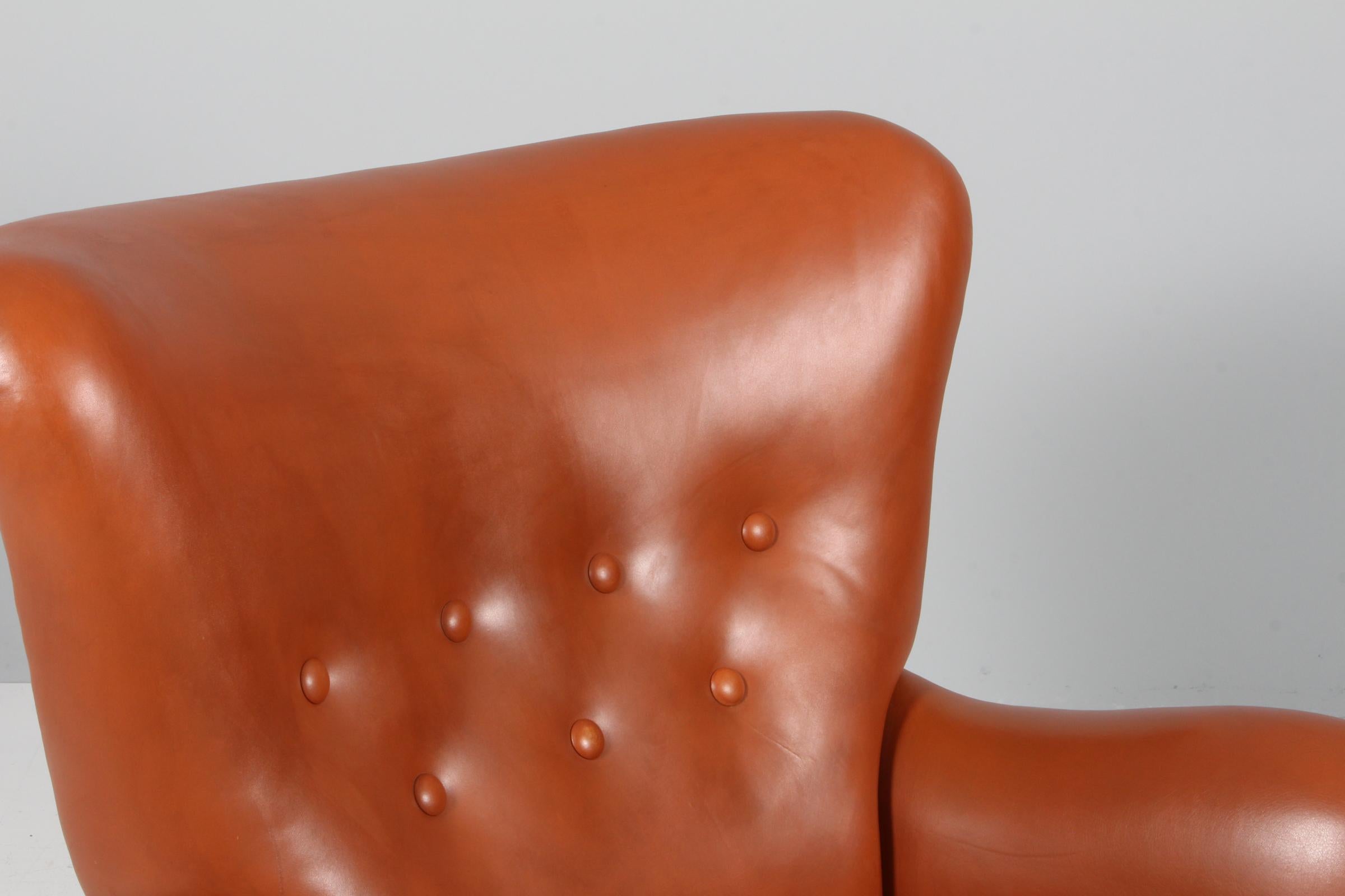 Dänische Tischlerei, Sessel cognacfarbenes Leder, 1940er Jahre (Skandinavische Moderne) im Angebot