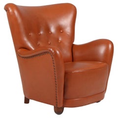 Danish Cabinetmaker, Lounge Chair cognac tan leather, 1940s