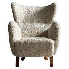 Danish Cabinetmaker Lounge Chair in Sheepskin, Denmark, 1940s