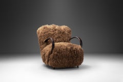 Danish Cabinetmaker Lounge Chair in Tibetan Sheepskin, Denmark 1950s