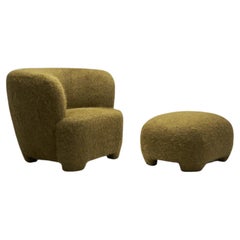 Danish Cabinetmaker Lounge Chair in Wool with Footstool, Denmark, circa 1940s