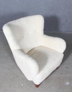 Danish Cabinetmaker, Lounge Chair Lamb Wool, 1940s
