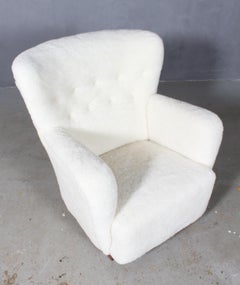 Danish Cabinetmaker, Lounge Chair Lamb Wool, 1940s