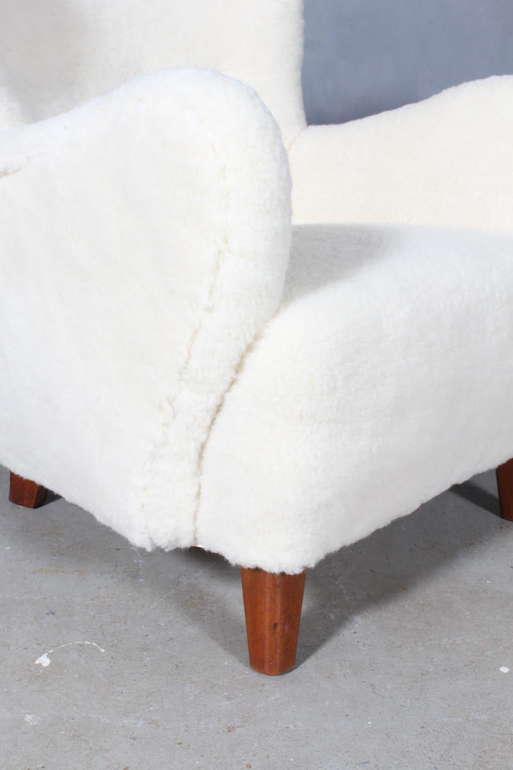 Danish Cabinetmaker, Lounge Chair Lamb Wool, 1940s In Good Condition In Esbjerg, DK