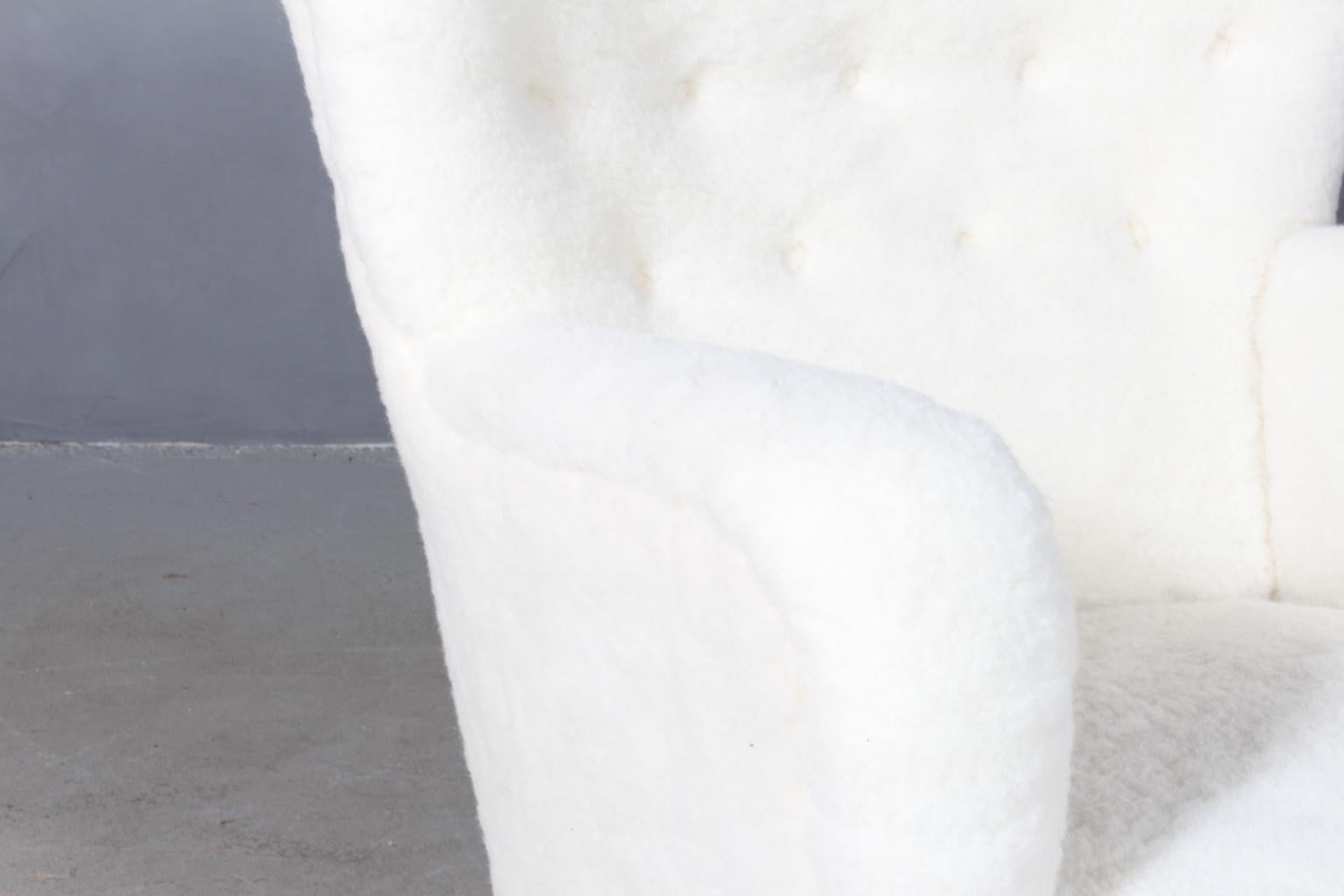 Scandinavian Modern Danish Cabinetmaker, Lounge Chair Lamb Wool, 1940s