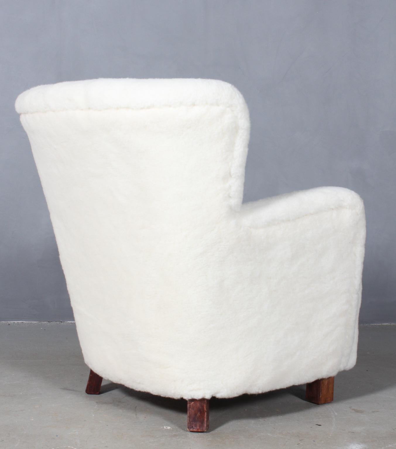 Mid-20th Century Danish Cabinetmaker, Lounge Chair Lamb Wool, 1940s