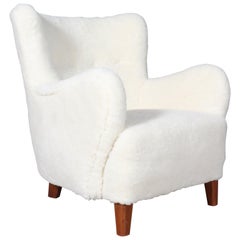 Danish Cabinetmaker, Lounge Chair Lamb Wool, 1940s