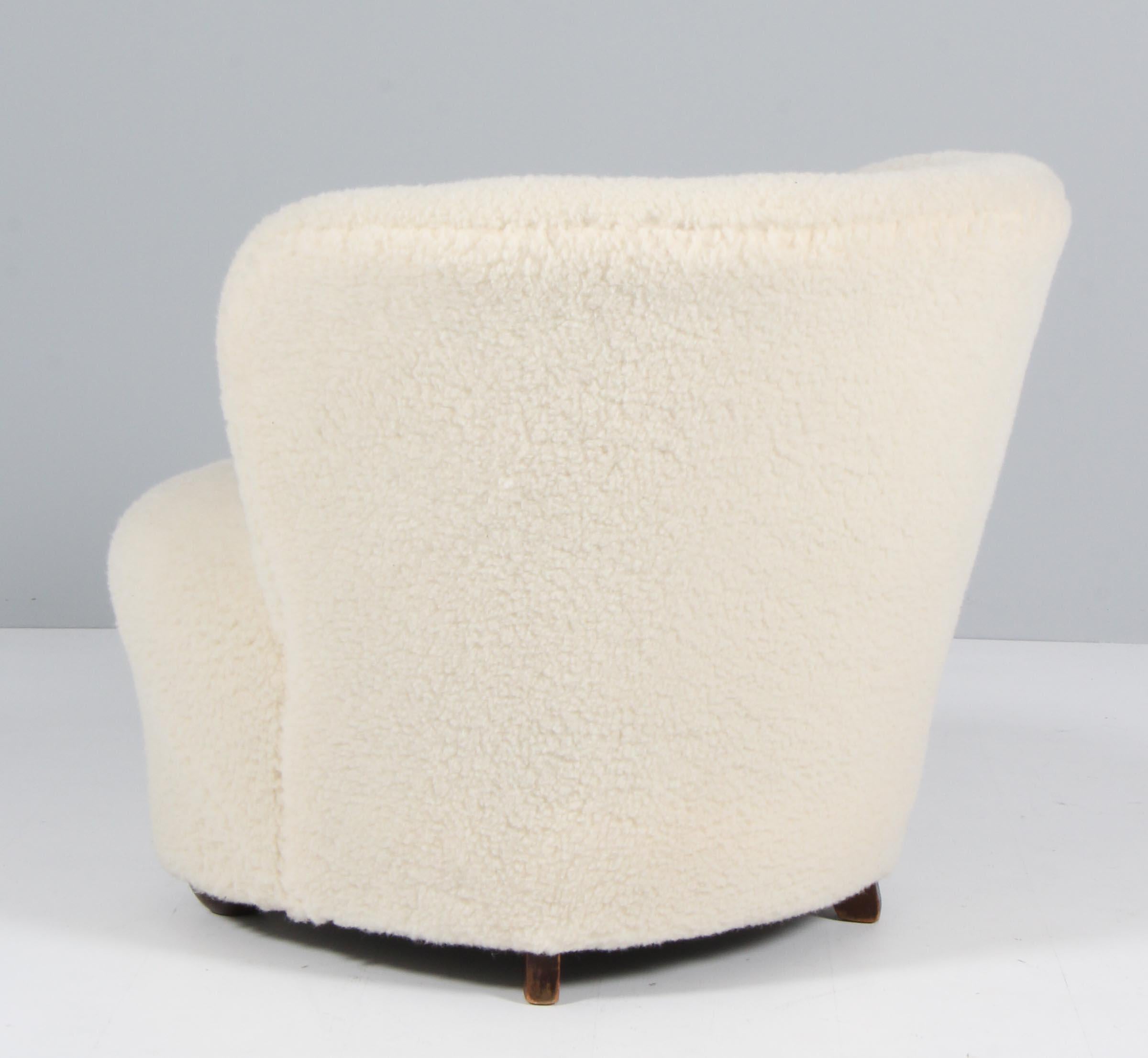 Danish Cabinetmaker, Lounge Chair Lambswool, 1940s 1