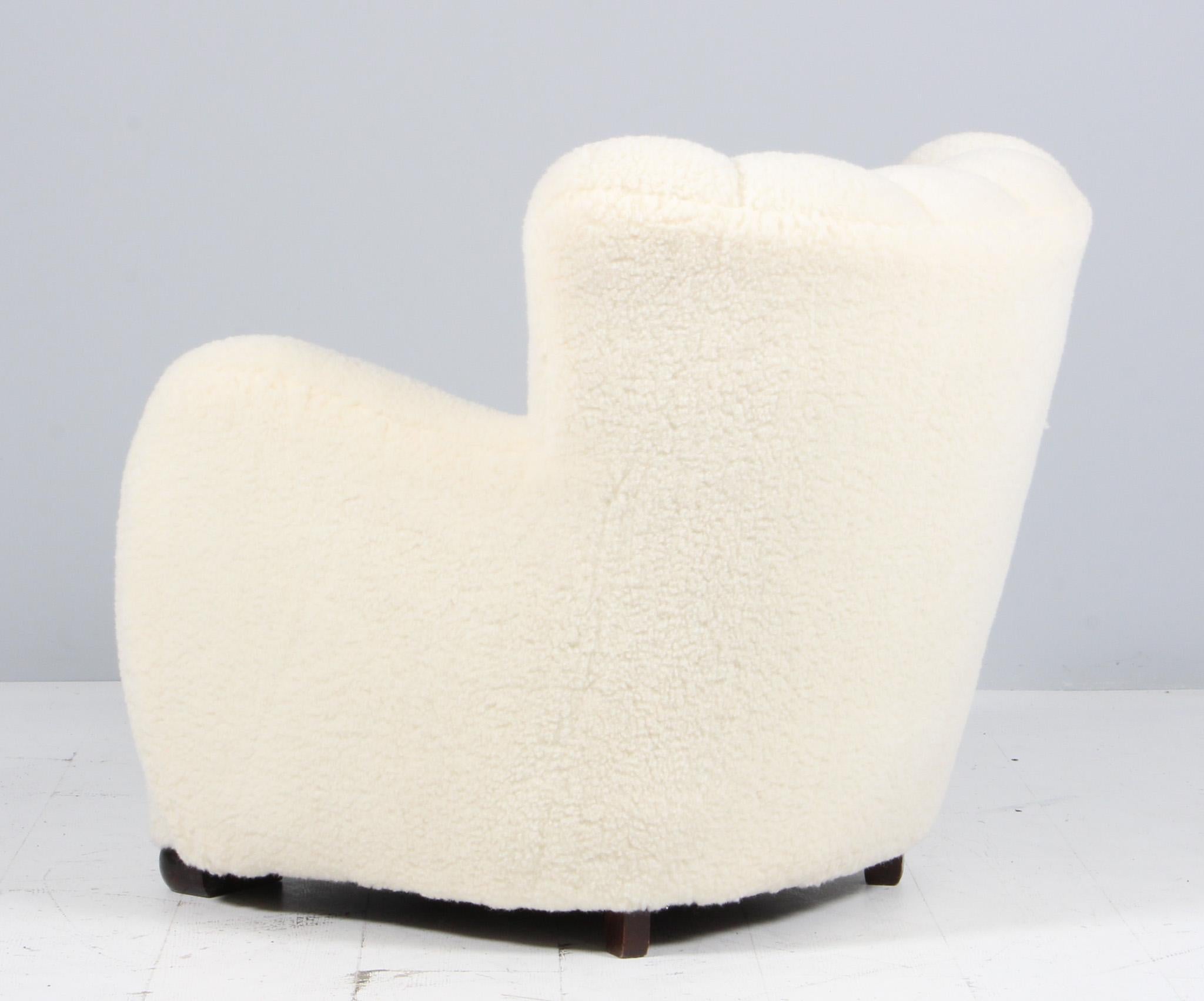 Ebanista danés, Silla de salón de lana de cordero, años 40 Piel de carnero en venta