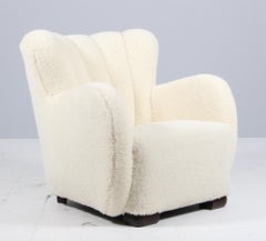 Dänischer Schreiner, Loungesessel aus Lammfell, 1940er Jahre