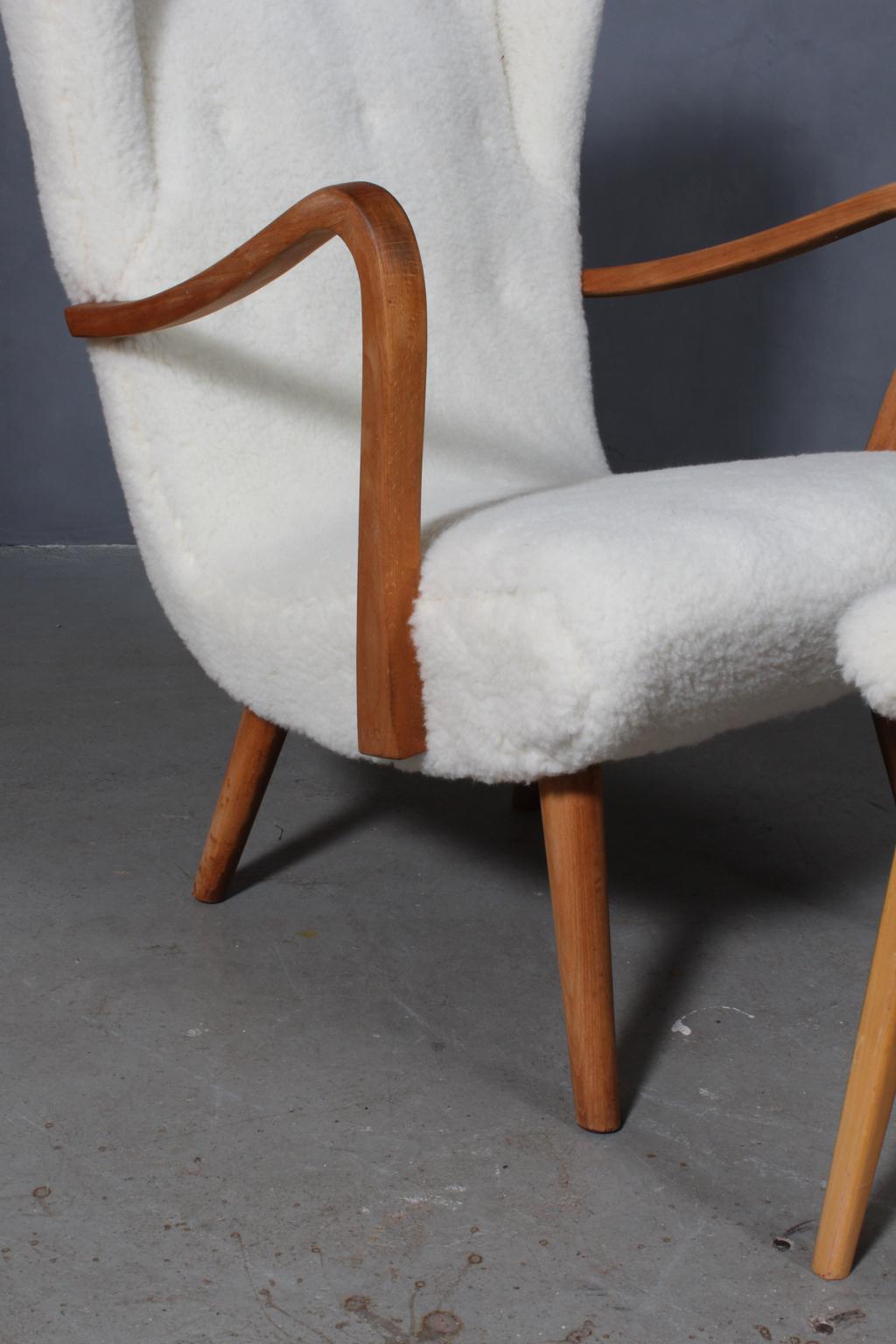 Scandinavian Modern Danish Cabinetmaker, Lounge Chair Lambswool, 1940s