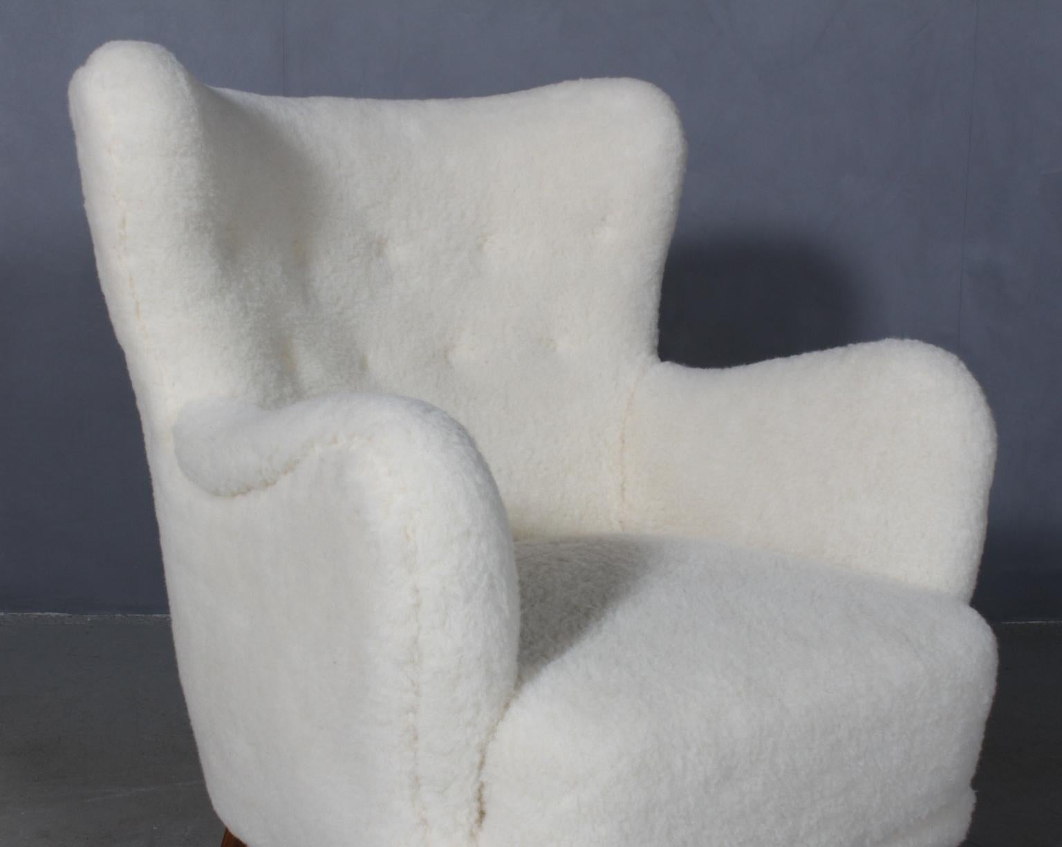 Danish Cabinetmaker, Lounge Chair Lambwool, 1940s In Excellent Condition In Esbjerg, DK