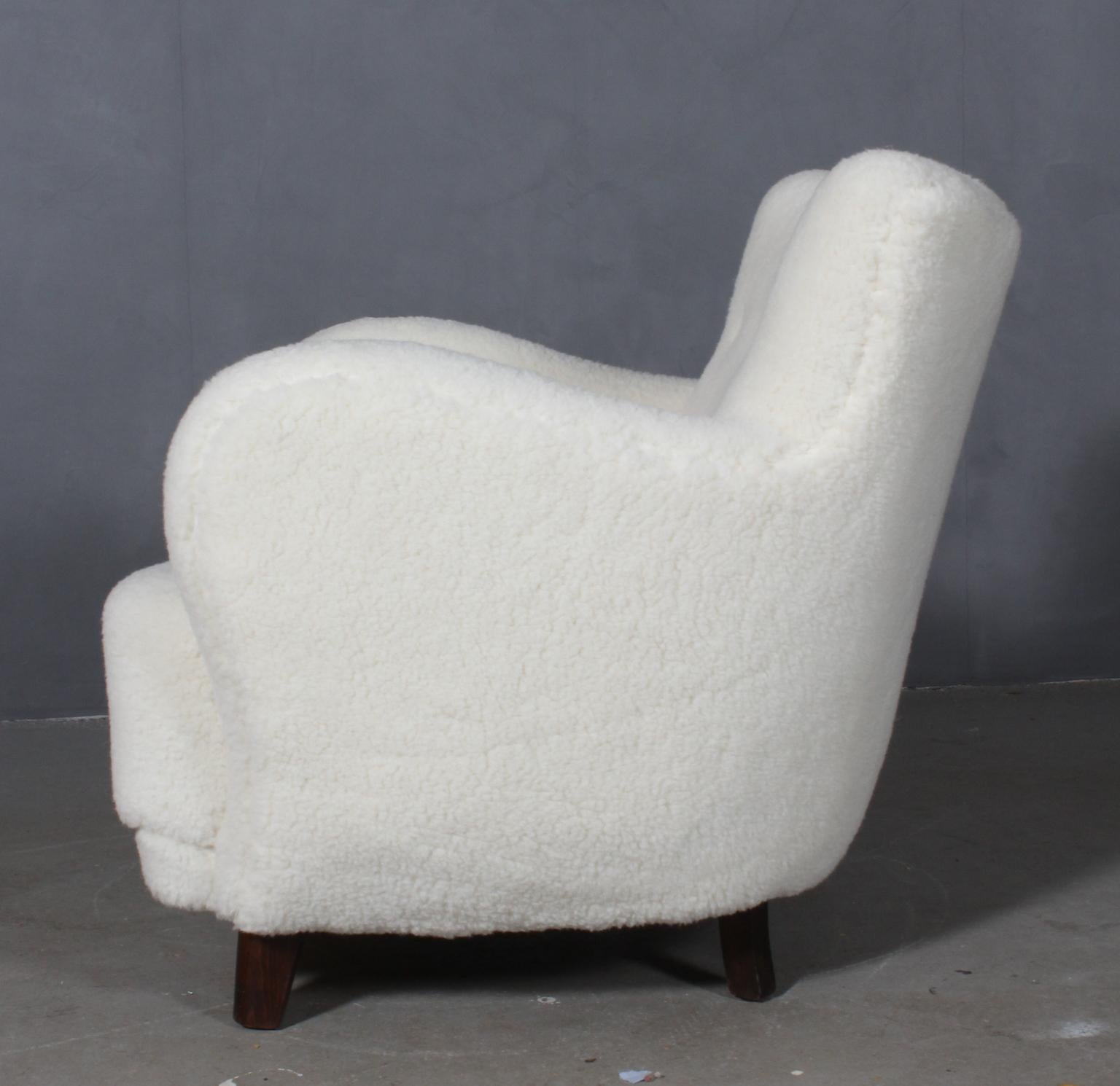 Mid-20th Century Danish Cabinetmaker, Lounge Chair Lambswool, 1940s