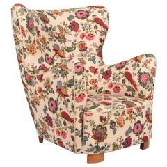 Danish cabinetmaker, lounge chair with fabric. 1940s Danish cabinetmaker, lounge chair with fabric. 1940s